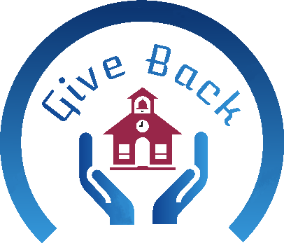 Logo for Give Back with a schoolhouse above two hands